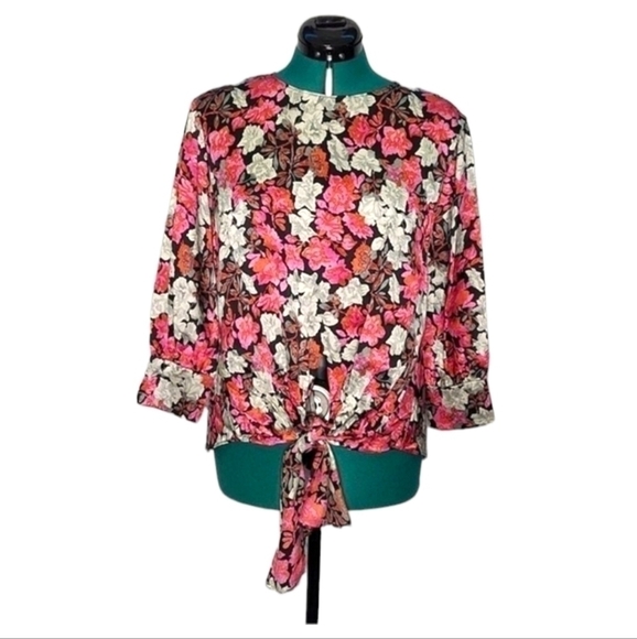 *nwt Cinq a Sept jenny Multi Floral Print Silk tie front blouse Sz Small - Picture 2 of 8